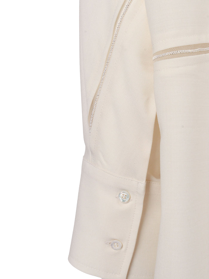 Bistretch Wool 3-4 Sleeve Shirt,tulle And Filo Diamante White Polyamide Elastane Blouse
