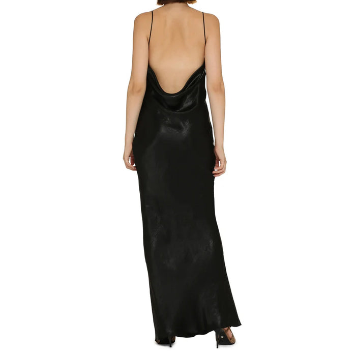 Satin Long Dress Black Acetate