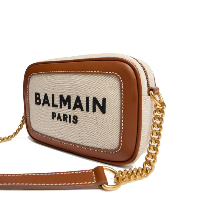 Logo Shoulder Bag Brown Cotton Linen