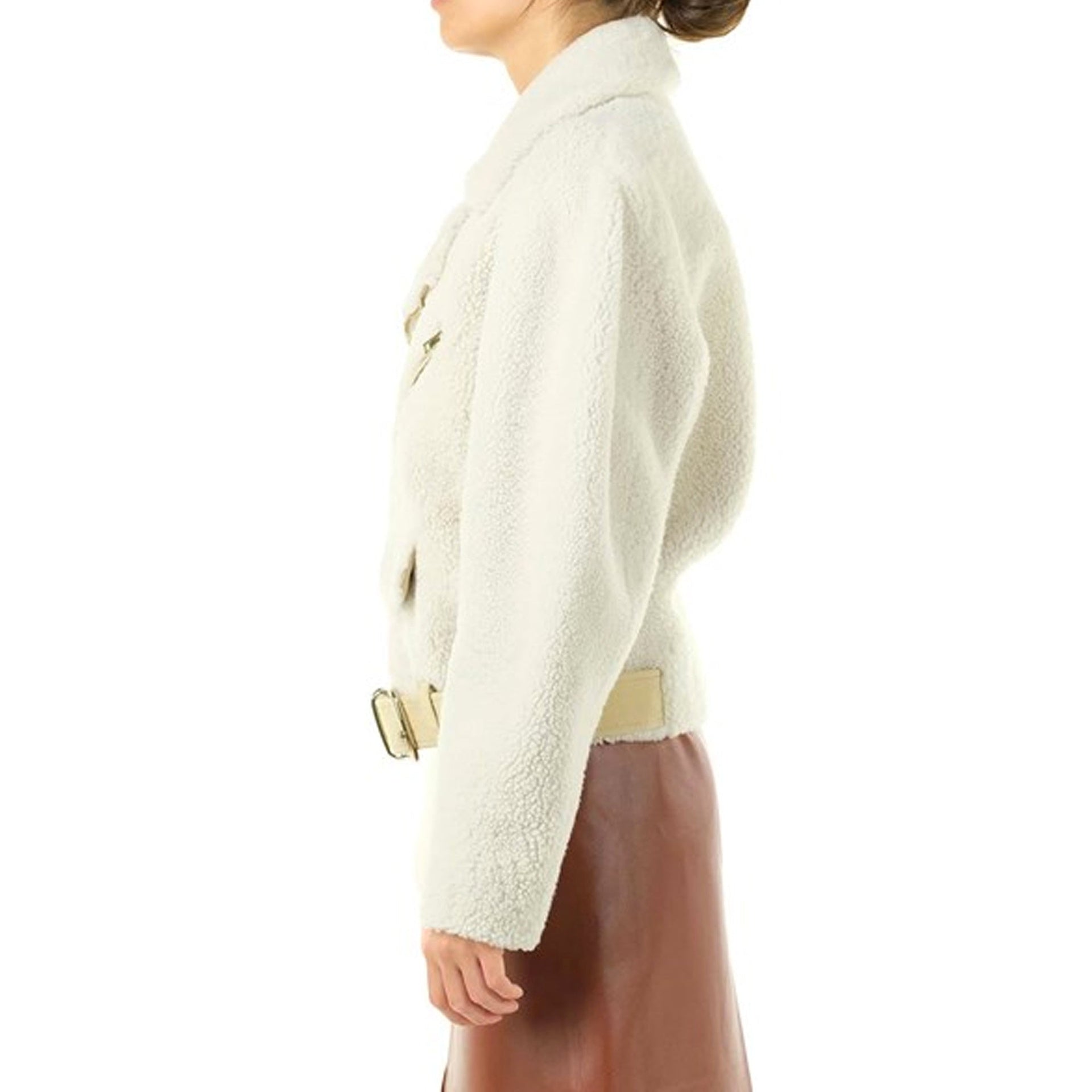 Faux Fur Jacket Beige Polyester