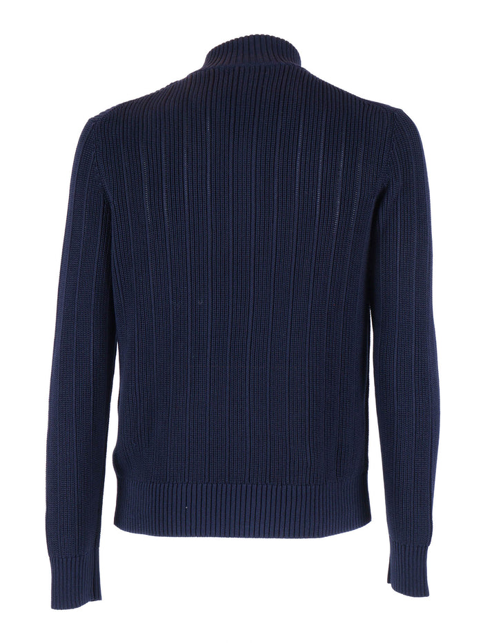 FULL ZIP CARDIGAN Blue Cotton
