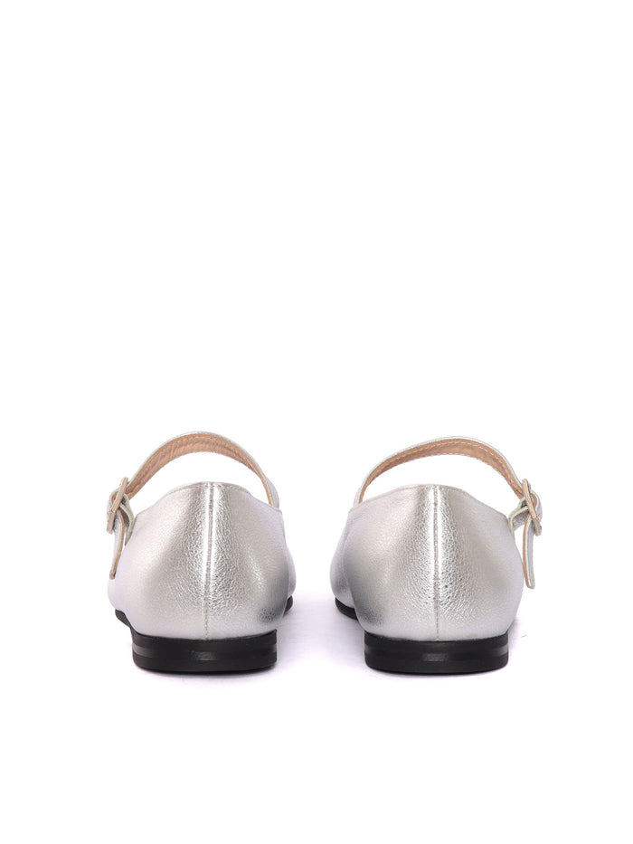 Genuine leather Mary Jane ballerinas Silver Sole Rubber Flat Shoes