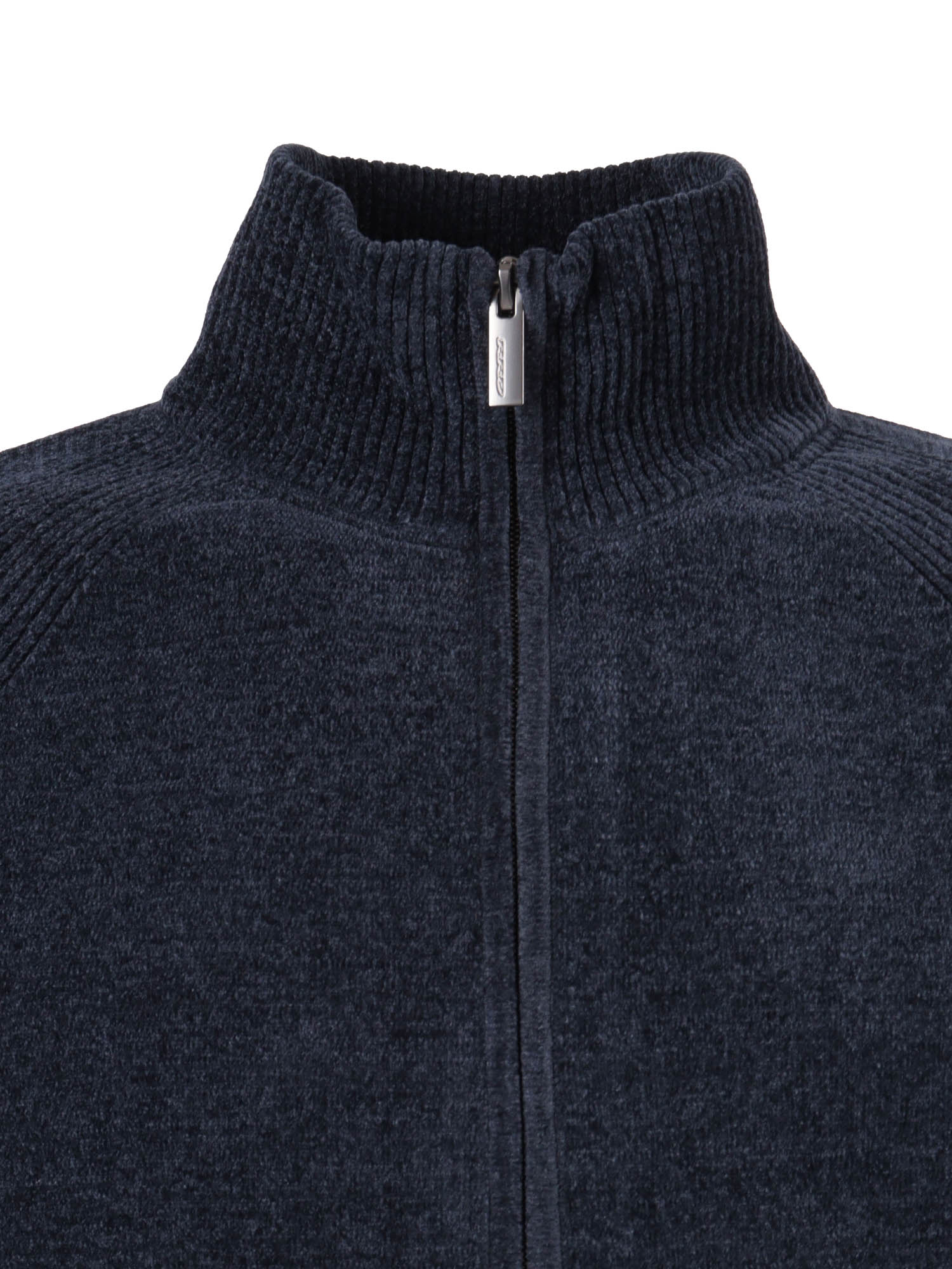 Velvet Full Zip Knit Blue Polyester Elastane Turtleneck
