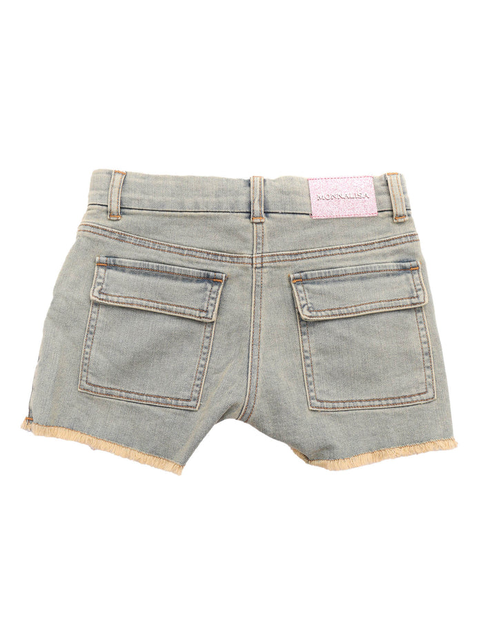 PEACH BLOSSOM PRINTED DENIM SHORTS Grey Cotton Polyester Elastan