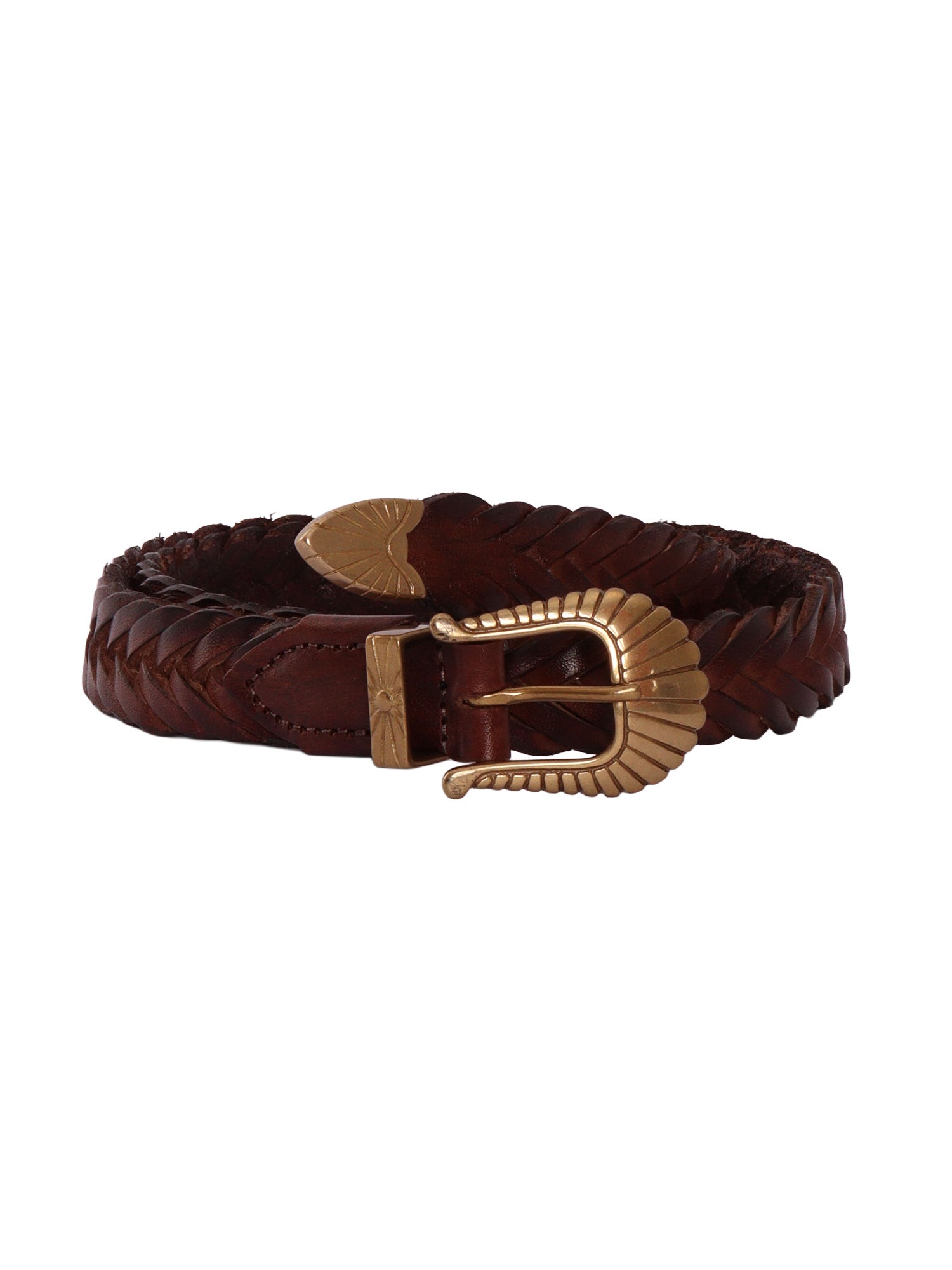 Garment-dyed braided belt Brown Leather