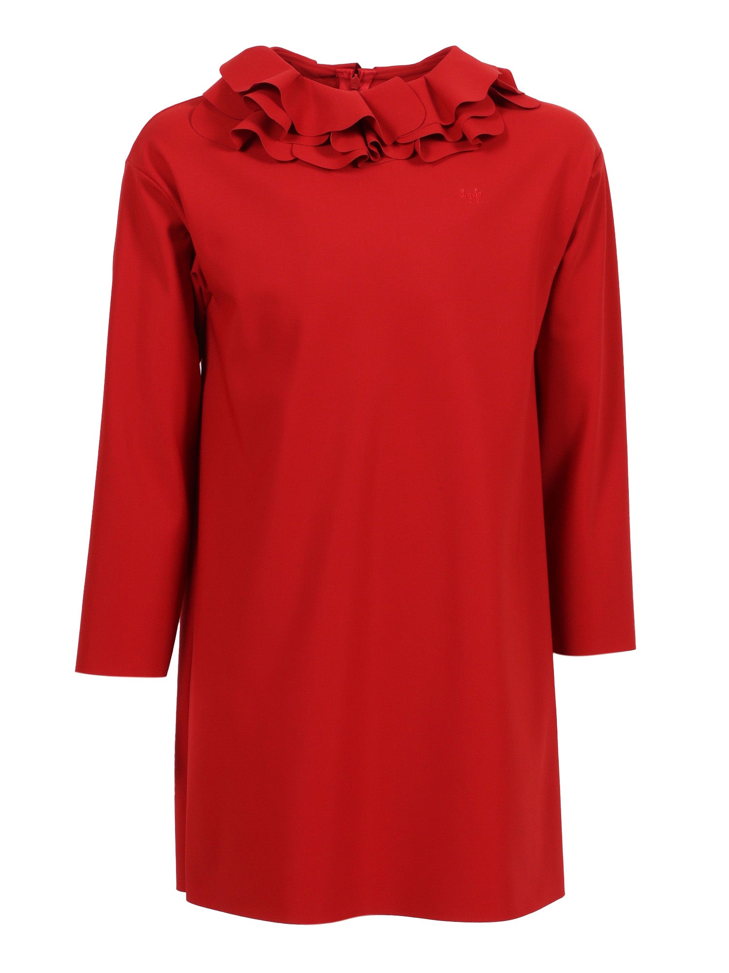 Long Sleeved Dress Red Polyamide Elastane