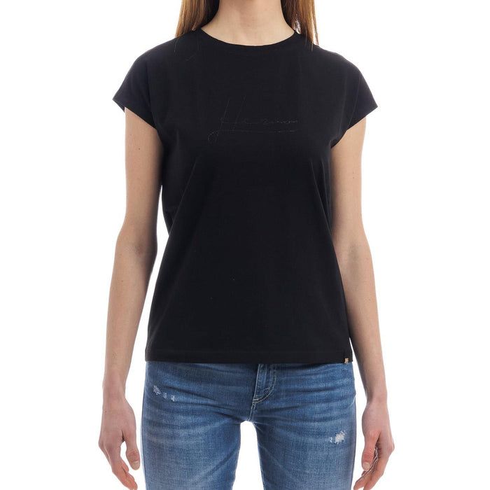 Herno Crystal-Embellished Logo T-Shirt Black Cotton Elastane