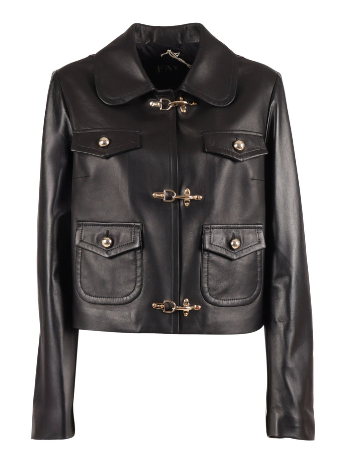 NAPPA+HOOK JACKET Black Lambskin (ovis Aries Aries) Coat