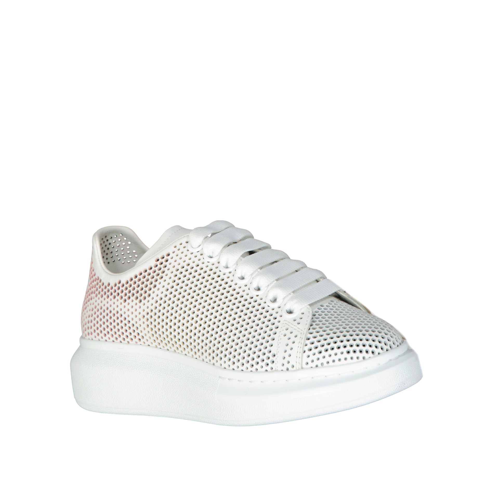 Oversized Dotted Cut-Out Sneakers White Calf Leather