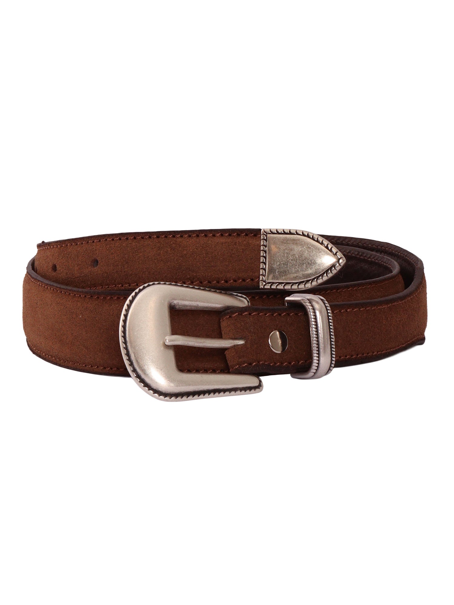Garment-dyed double wrap belt with stud appliqu�s Brown Leather