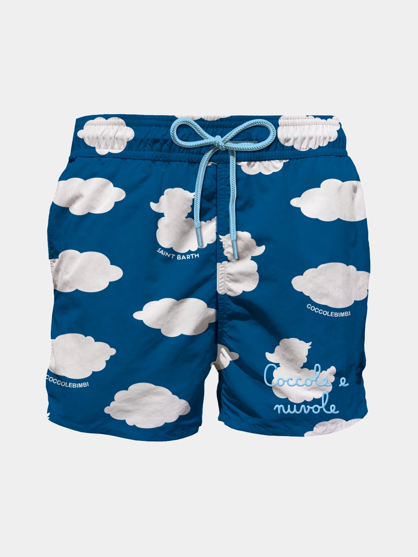 Boy Classic Swim Shorts With Clouds Print And Embroidery | Coccolebimbi Special Edition Blue Swimshort