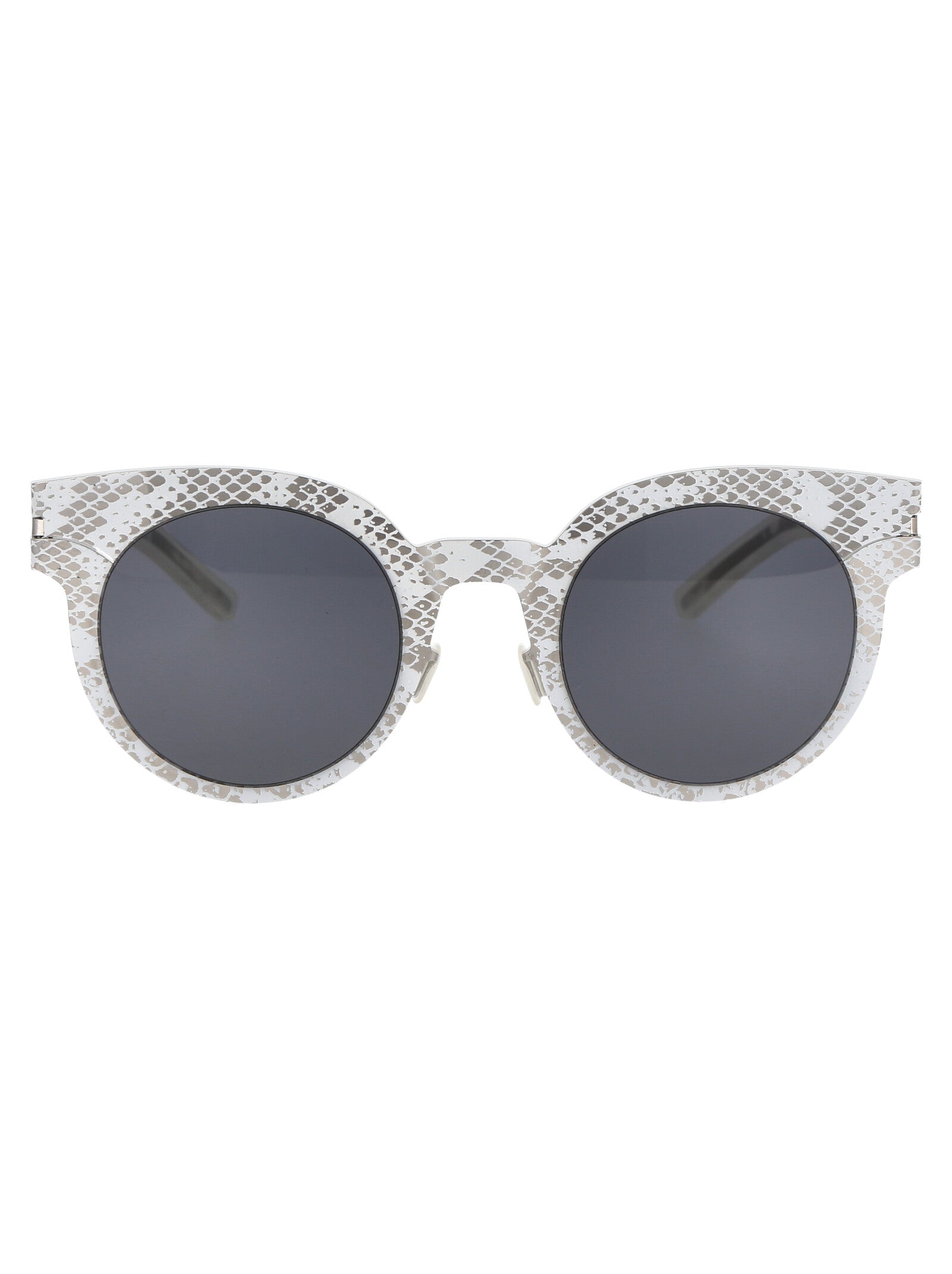 Mmtransfer001 241 Solid Silver White Python Dark Grey Metal Sunglasses