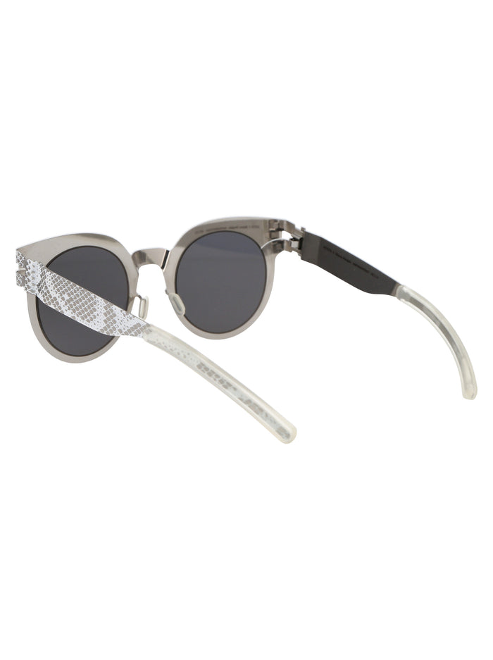 Mmtransfer001 241 Solid Silver White Python Dark Grey Metal Sunglasses