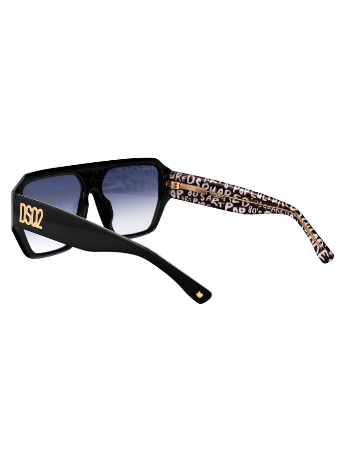 D2 0128-S Tay Black Pattern White Acetate Sunglasses
