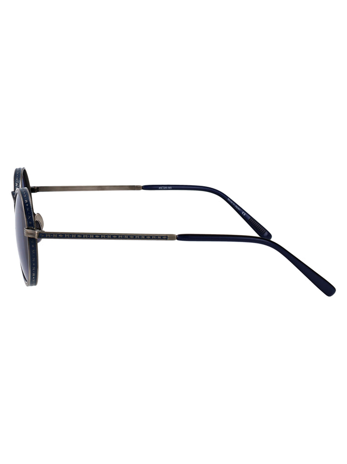 Antique Silver - Navy Clear Lens Metal Sunglasses