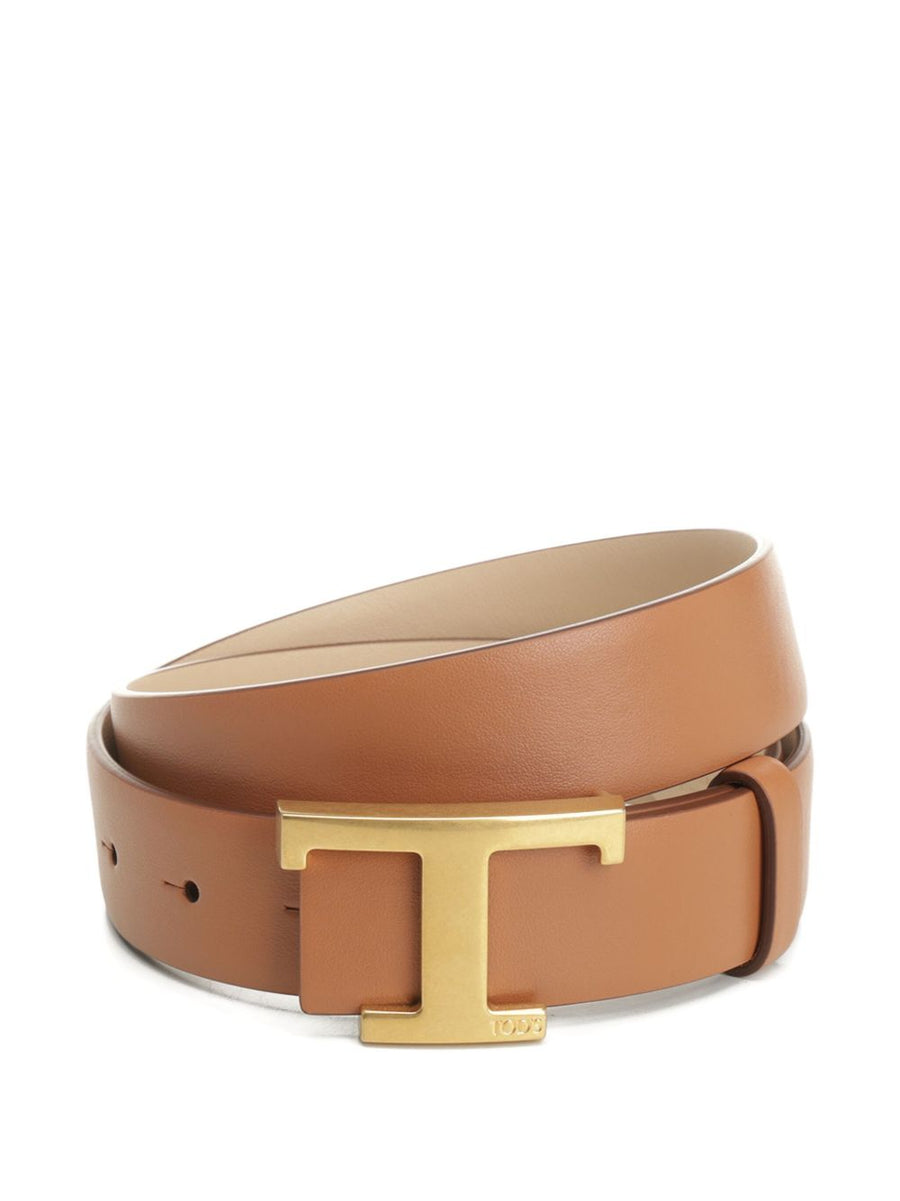 Tod'S Logo-Buckle Reversible Calf Leather Belt — Brown