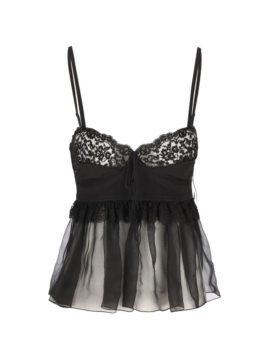 Chloé Lace Silk Tank Top — Black