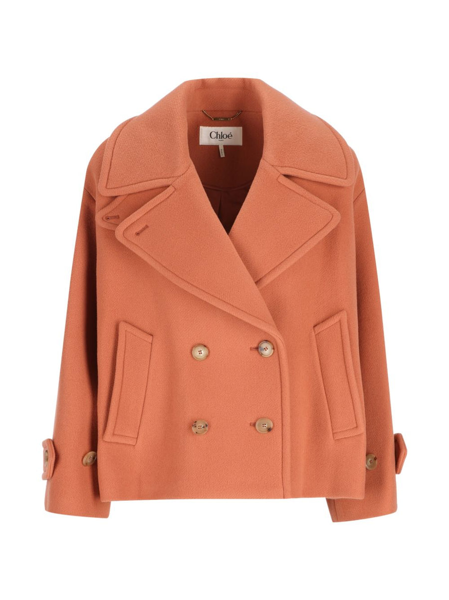 Chloé Wool Double-Breasted Coat — orange