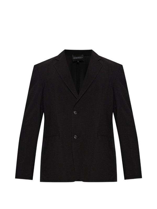 Emporio Armani Single-Breasted Notched Lapel Blazer — Black