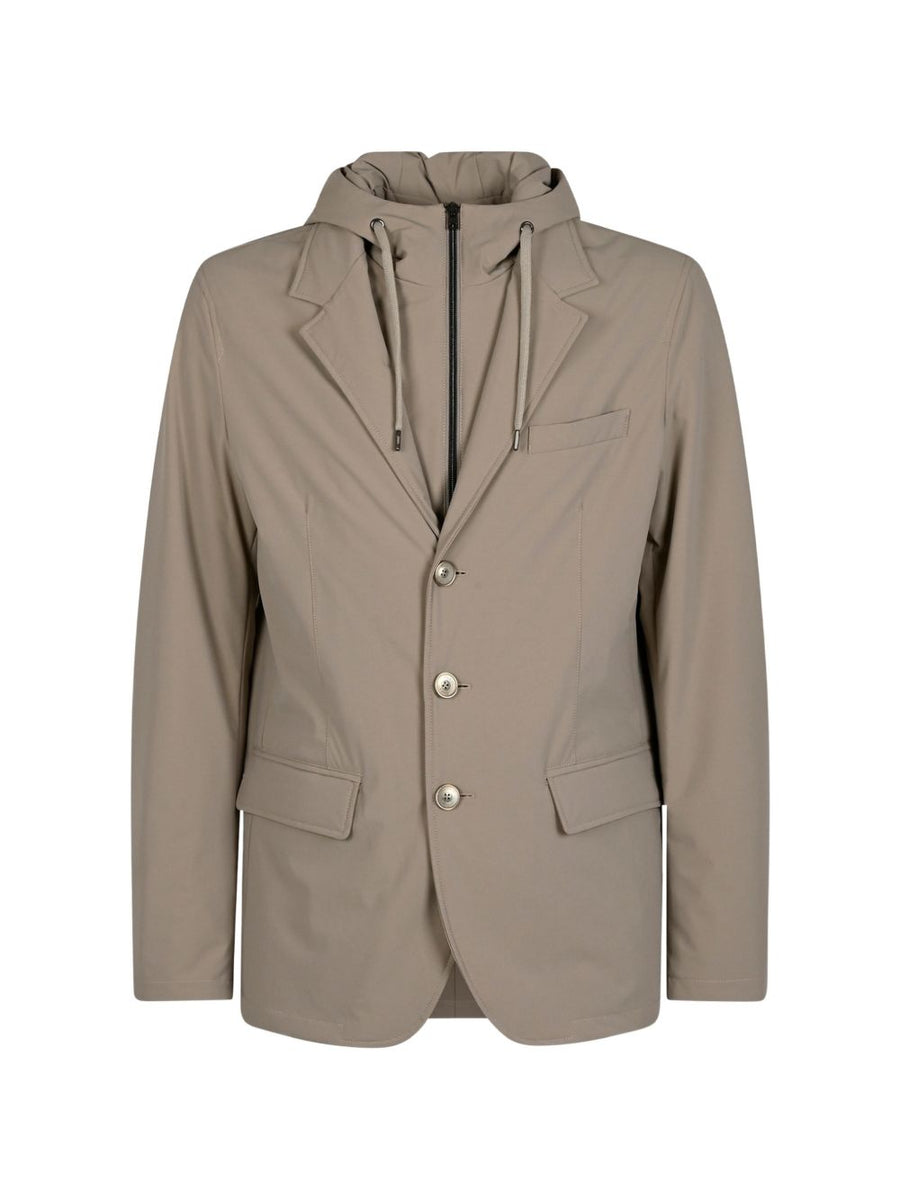 HERNO Hooded Nylon Blazer Jacket — Beige