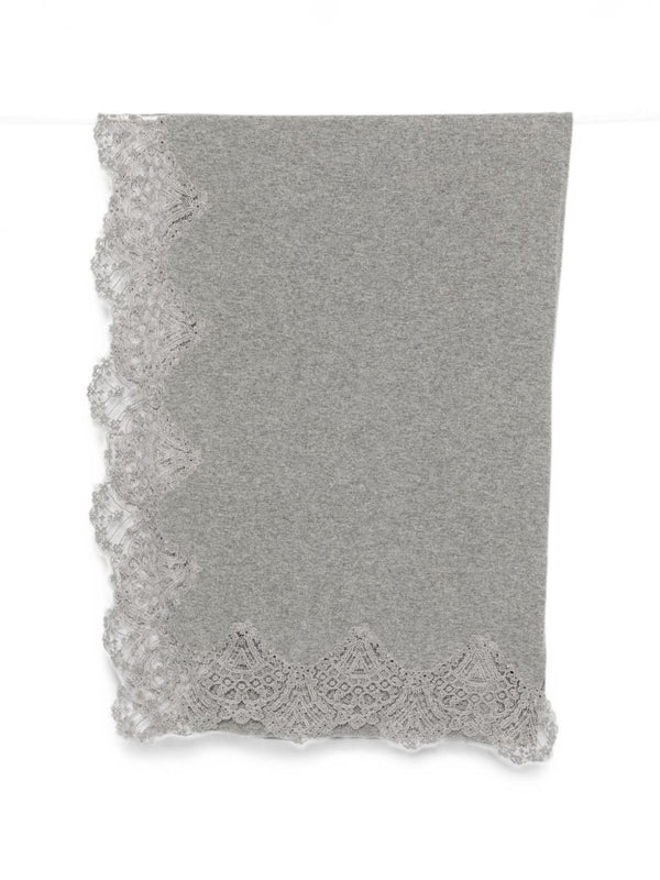 Ermanno Scervino Lace-Trimmed Cashmere Shawl — Grey