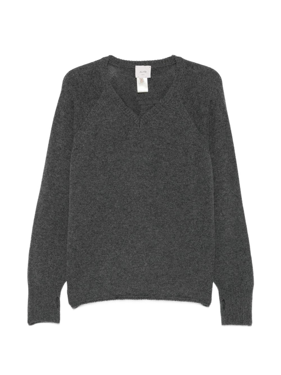 Alysi Cashmere V-Neck Sweater — Charcoal grey