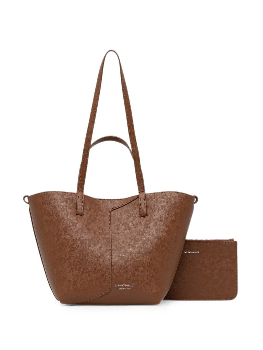 Emporio Armani Textured Leather Shoulder Bag — Brown