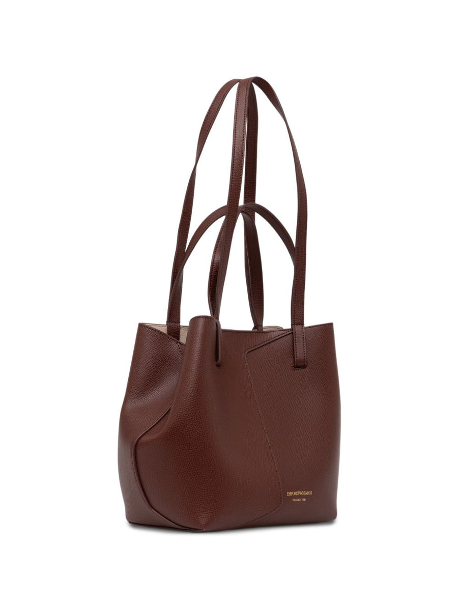 Emporio Armani Pebbled Leather Tote Bag — Brown
