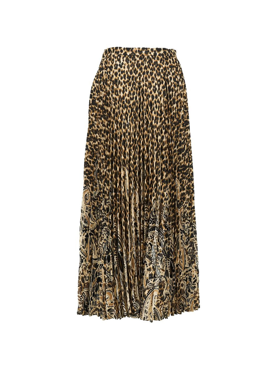 Etro Mixed Print Pleated Skirt — Brown