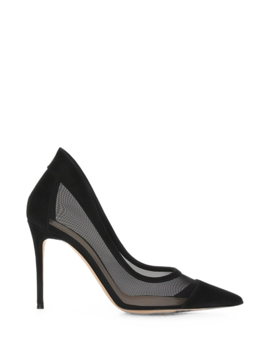 Gianvito Rossi Mesh and Suede Pump — Black