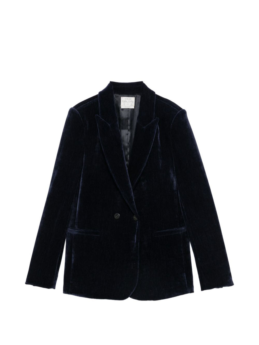 Forte Forte Velvet Double-Breasted Blazer — Navy