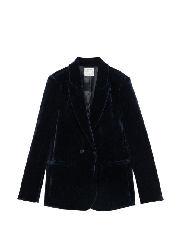 Forte Forte Velvet Double-Breasted Blazer — Navy