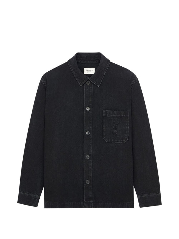 قمصان مطرزة Saint Laurent شعار دنيم — أسود