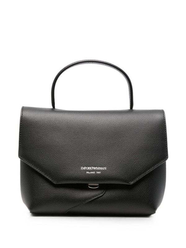 حقيبة Emporio Armani بتصميم حبيبي جلد علوية مقبض — أسود
