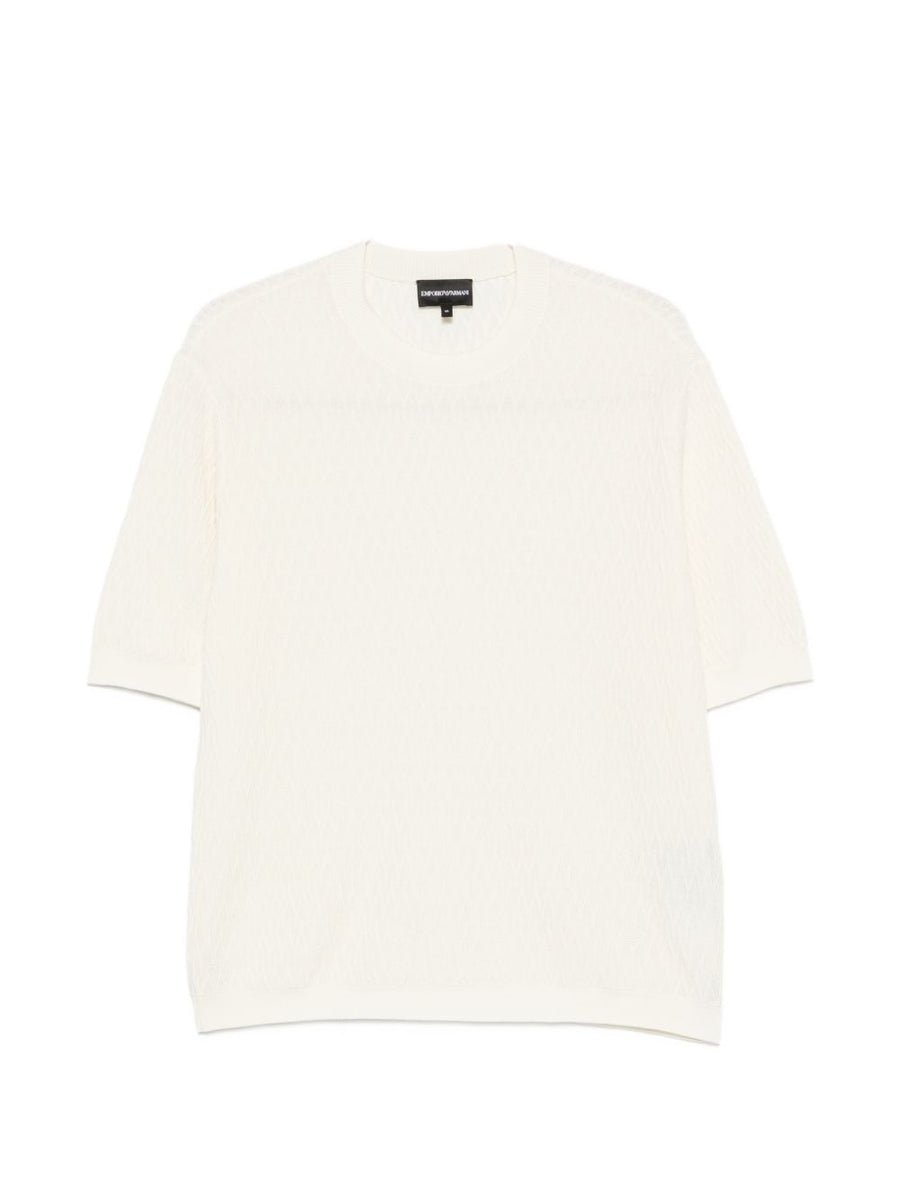 Emporio Armani Cotton Chevron Knit Sweater — White