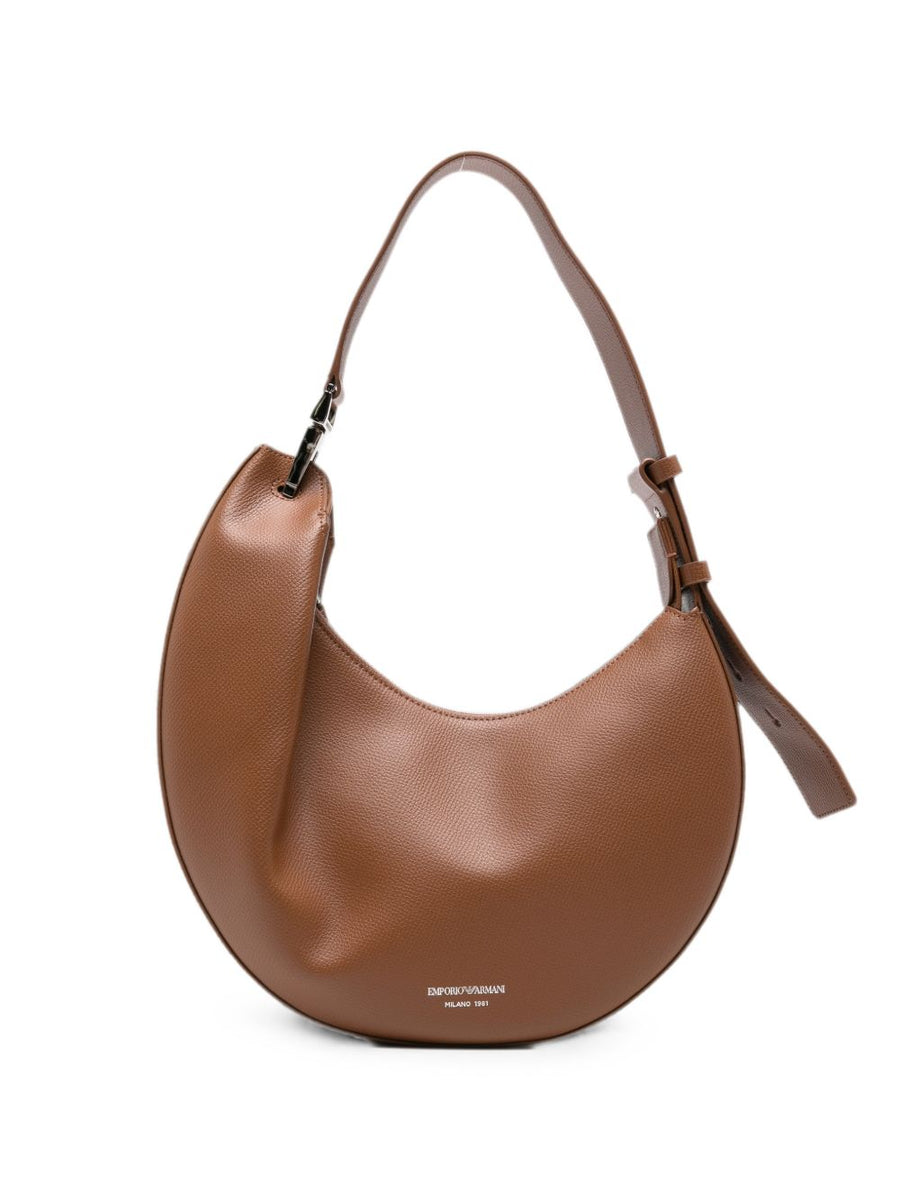 Emporio Armani Pebbled Leather Shoulder Bag — Brown