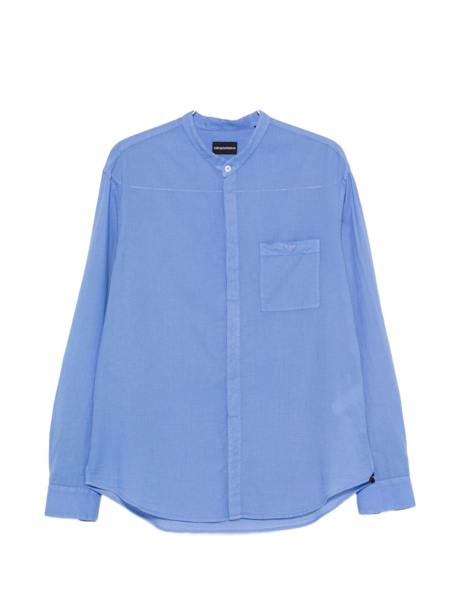 Emporio Armani Cotton Mandarin Collar Shirt — Light Blue
