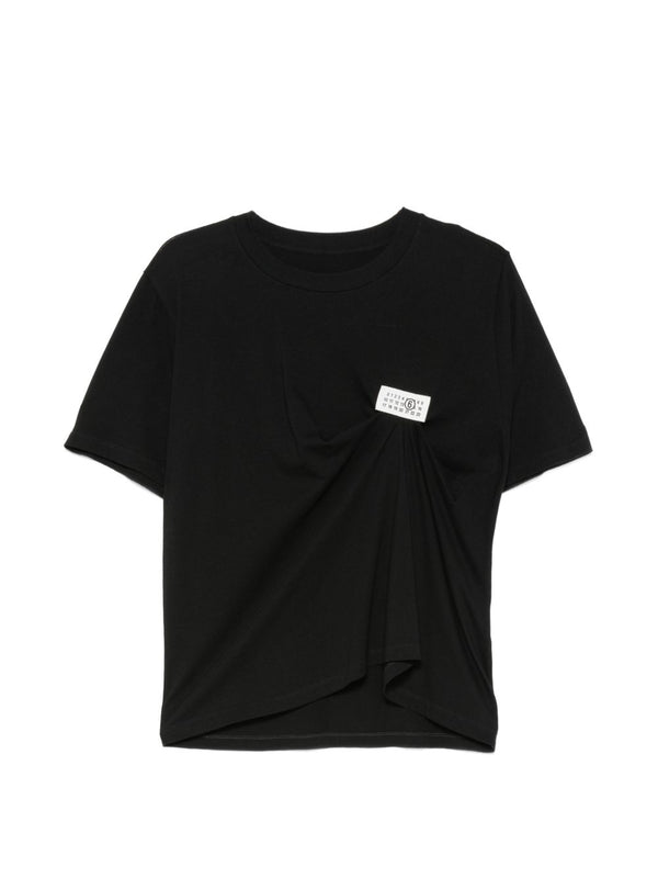 MM6 Maison Margiela جيرسيه مكشكش تي شيرت بتفاصيل قميص — أسود