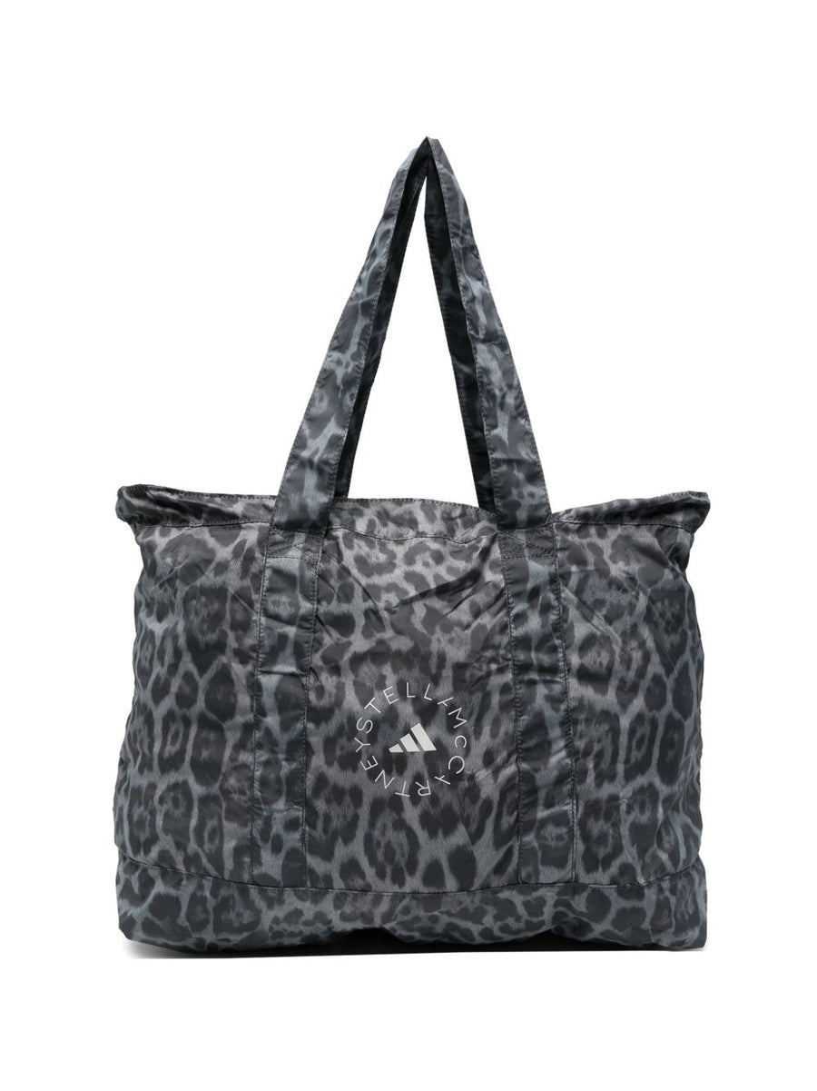 Adidas By Stella McCartney Leopard Print Logo Tote Bag — Grey