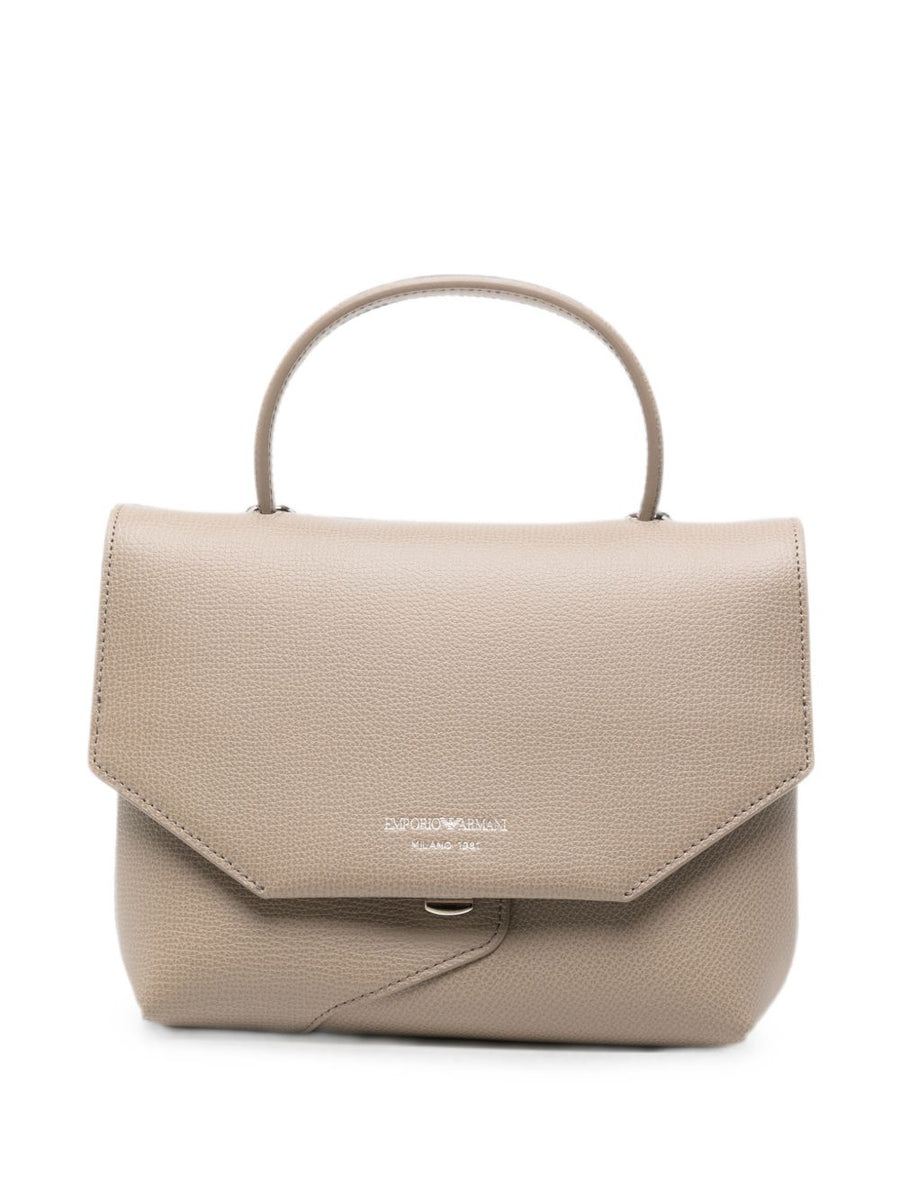 Emporio Armani Grained Leather Top Handle Bag — Beige