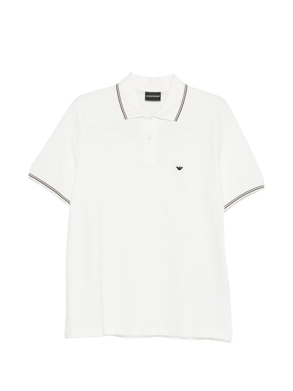 Emporio Armani Logo-Embroidered Cotton Polo — White