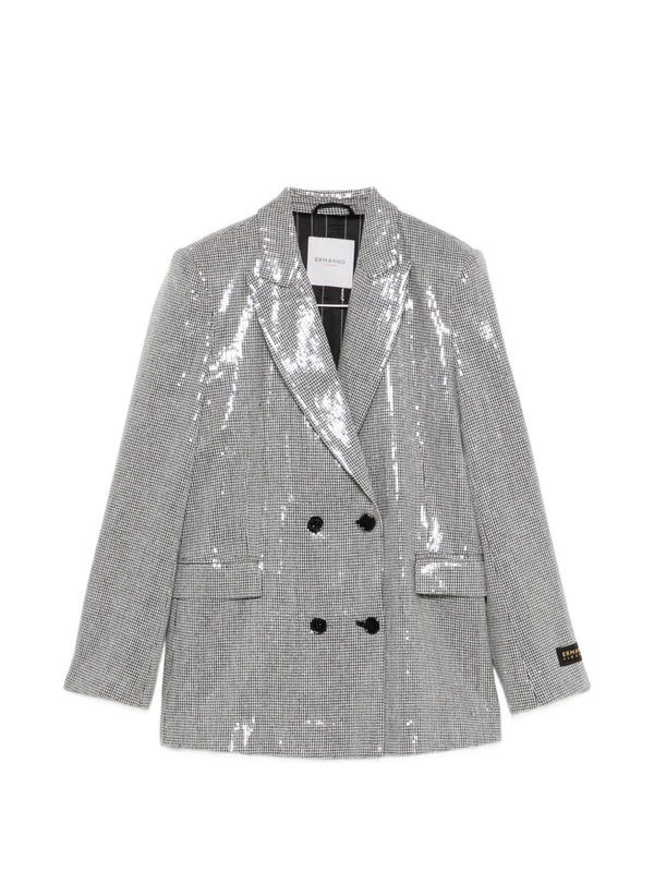 Ermanno Firenze Sequin-Embellished Houndstooth Blazer — Silver