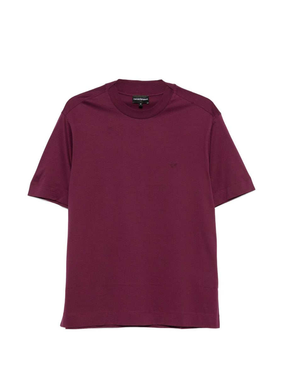 Emporio Armani Logo-Embroidered Cotton T-Shirt — Burgundy