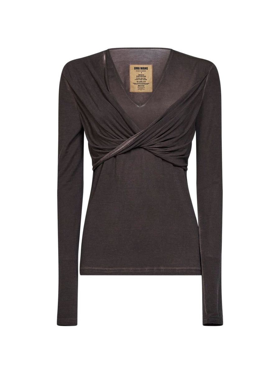Uma Wang Twisted Wrap Blouse — Brown