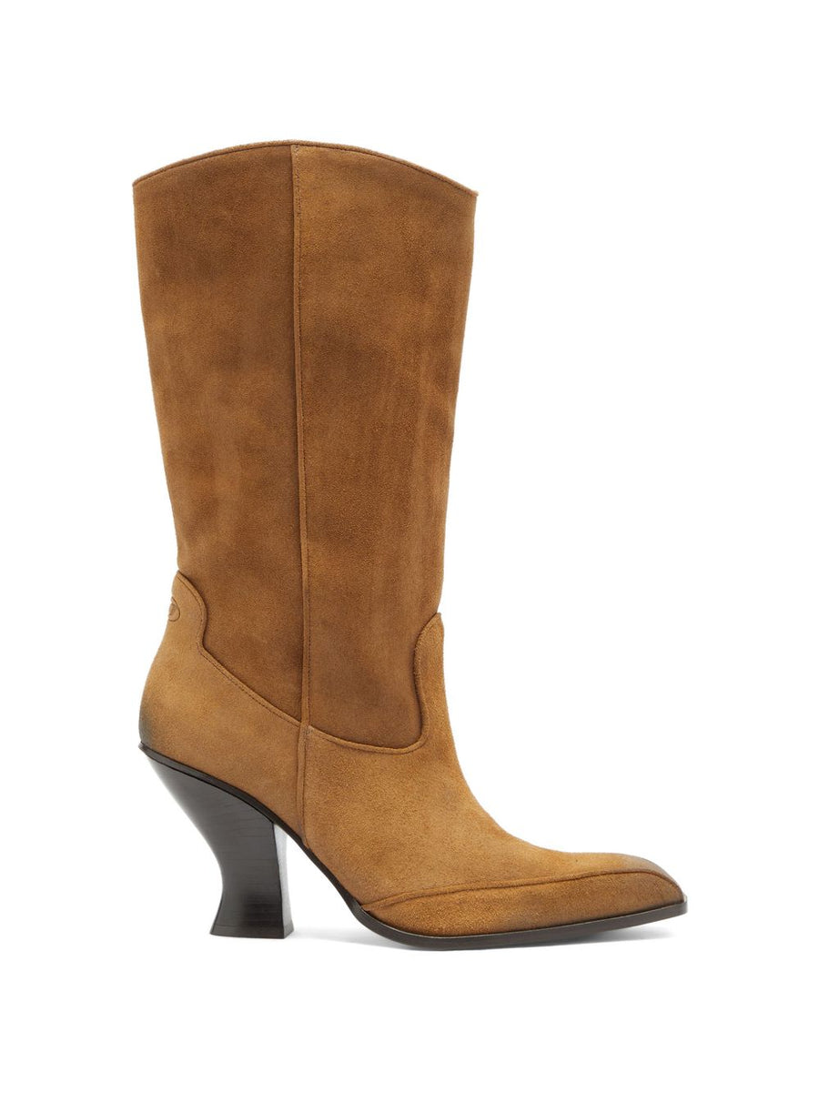 Diesel Suede Leather with Sculpted Heel Boot — Camel