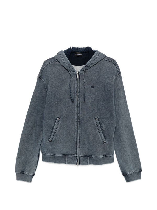 Emporio Armani Cotton-Blend Hoodie Hoodie — Gray
