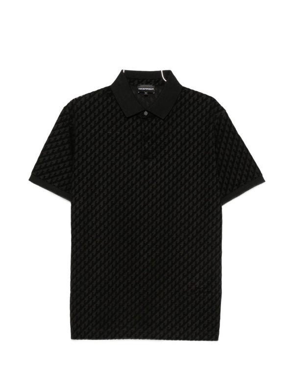 Emporio Armani Monogram Jacquard Polo — Black