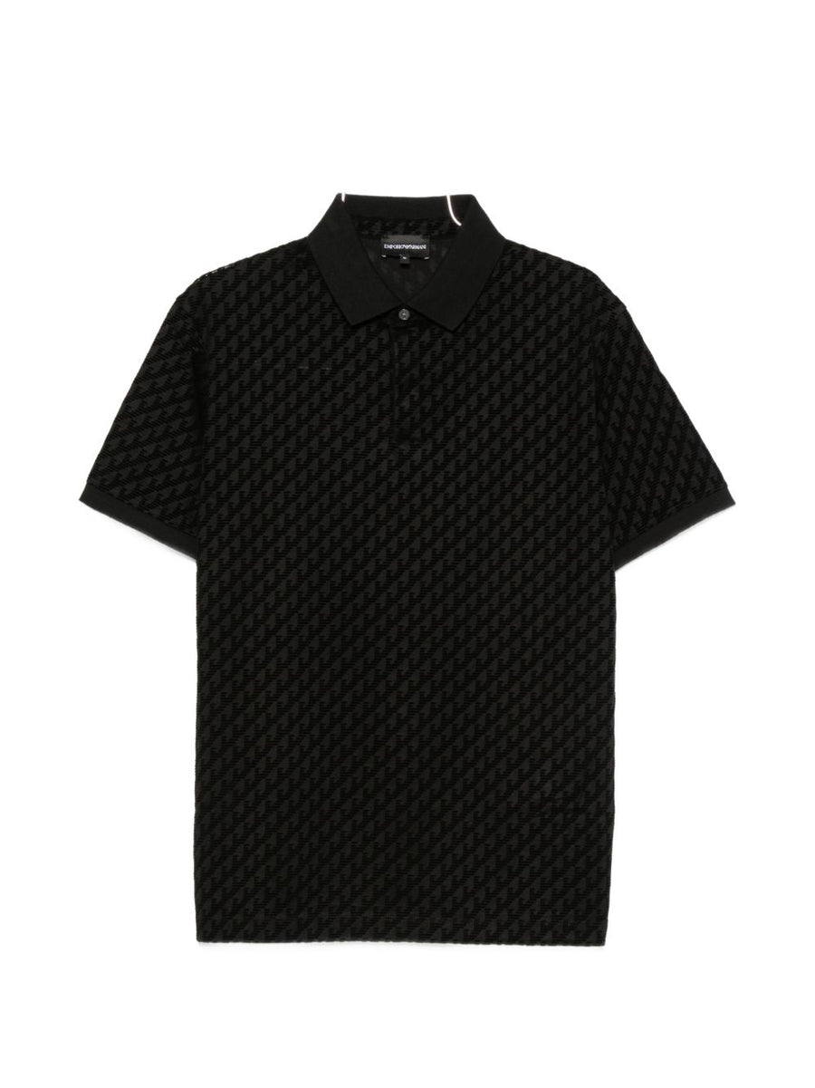 Emporio Armani Monogram Jacquard Polo — Black