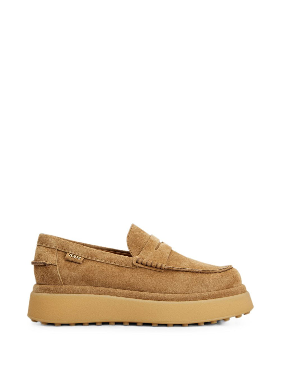 Tod'S Suede Platform Loafer — Camel