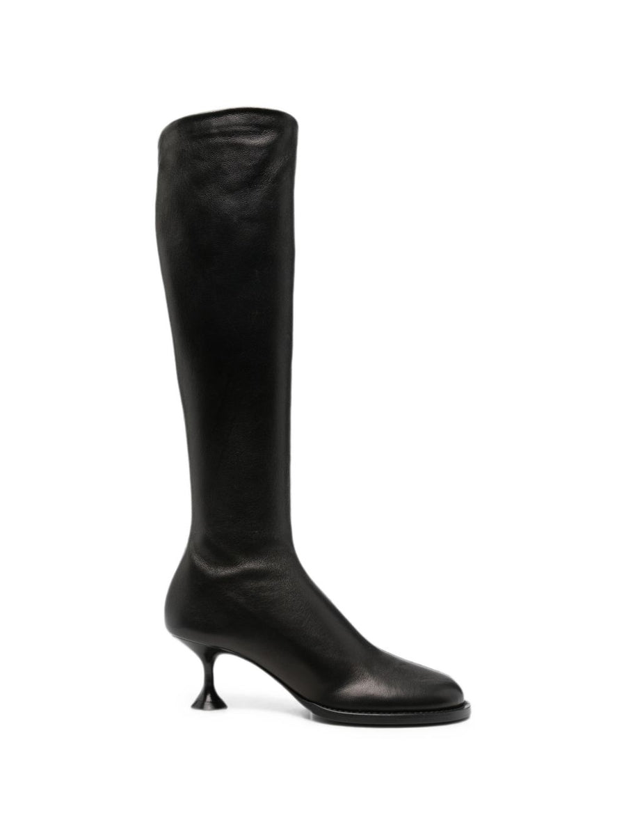 Sergio Rossi Grained Leather Kitten Heel Boot — Black